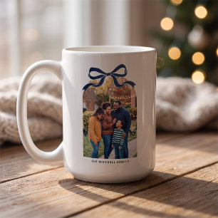 Elegant Bow Arch Family Christmas Photo - Navy Coffee Mug