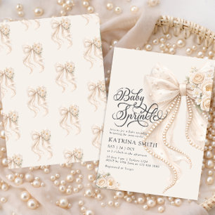 Elegant Bow Baby Sprinkle Floral Girl Baby Shower Invitation