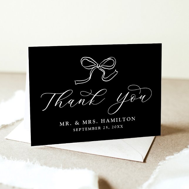 Elegant Bow Black and White Wedding Thank You Card (Creator Uploaded)