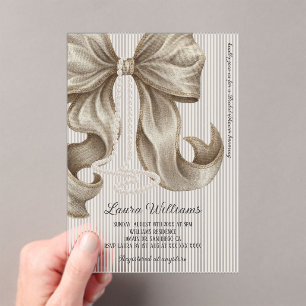 Elegant Bow Bridal Shower Neutral Beige Acrylic Invitations