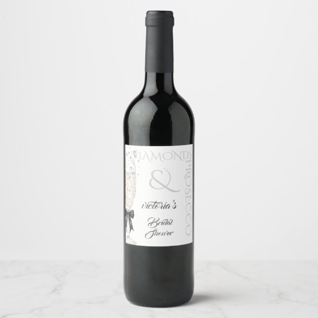 Elegant Bow Bridal Shower  Wine Label (Front)