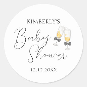 Elegant Bow Champagne Sip & See Baby Shower Classic Round Sticker