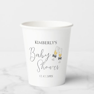 Elegant Bow Champagne Stripe Sip & See Baby Shower Paper Cups