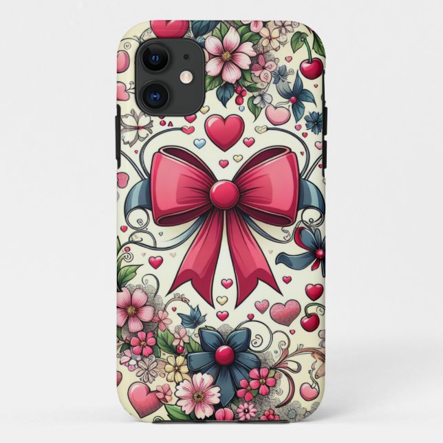 Elegant Bow & Cherries Floral Phone Case (Back)