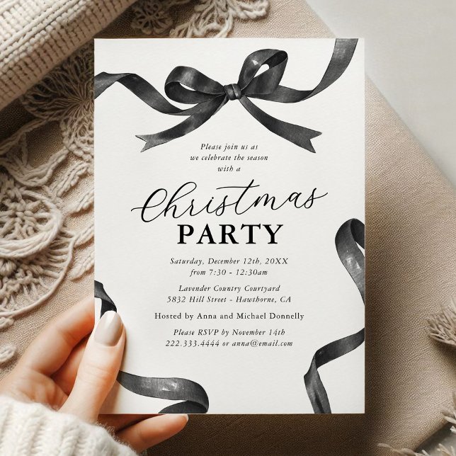Elegant Bow Christmas Holiday Party Invitation (Creator Uploaded)