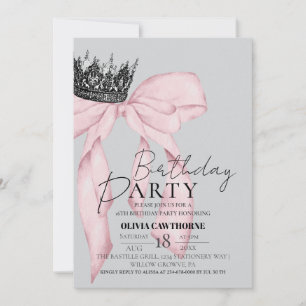 Elegant Bow Crown Birthday Party  Invitation