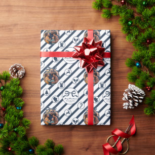 Elegant Bow Family Photo Christmas - Navy Wrapping Paper