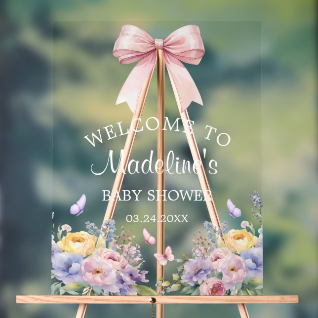 Elegant Bow Floral Baby Shower Girl Welcome Sign (Neutral)