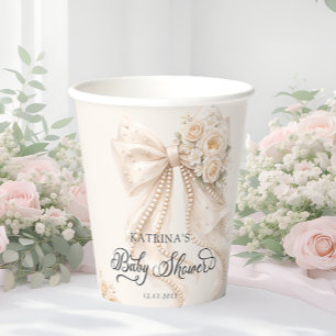 Elegant Bow Floral Baby Shower Paper Cups
