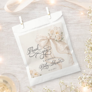 Elegant Bow Floral Baby Shower Thank You Favour Bag