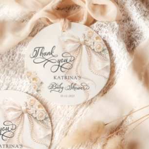 Elegant Bow Floral Baby Shower Thank You Favour Tags