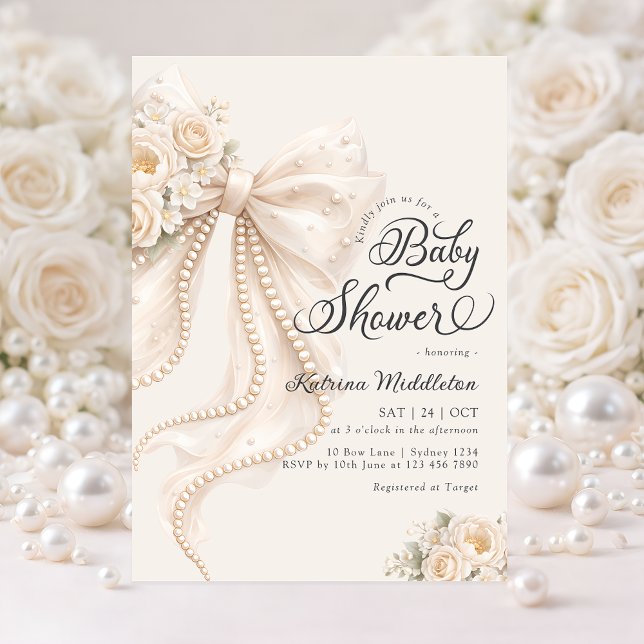 Elegant Bow Floral Boho Girl Baby Shower  Invitation (Creator Uploaded)