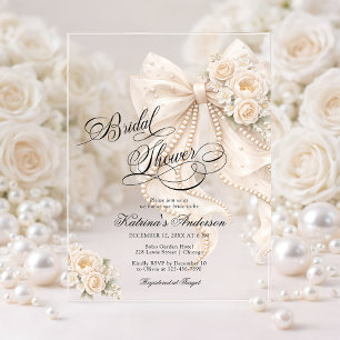 Elegant Bow Floral Bridal Shower Acrylic Invitations