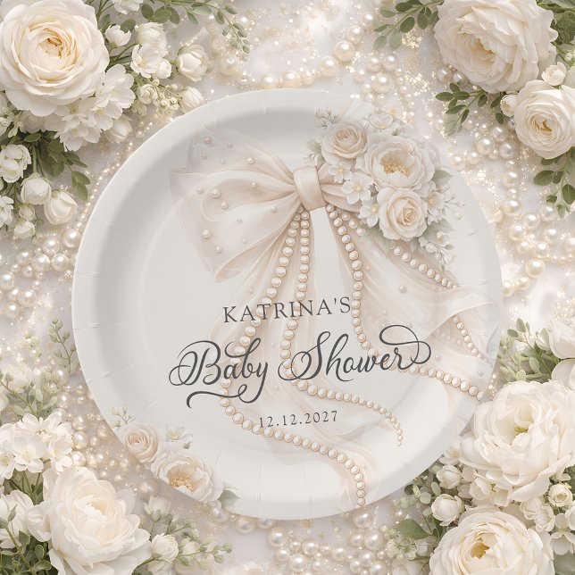 Elegant Bow Flowers Baby Shower Paper Plate (Creator Uploaded)