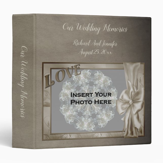 Elegant Bow Frame Personalized Wedding Photo  Binder (Front/Spine)