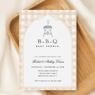 Elegant Bow Gingham Baby Q Baby Shower Invitation