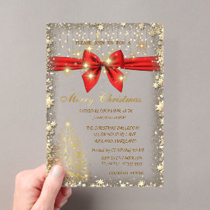 Elegant, Bow Gold Tree Stars Company Christmas Acrylic Invitations