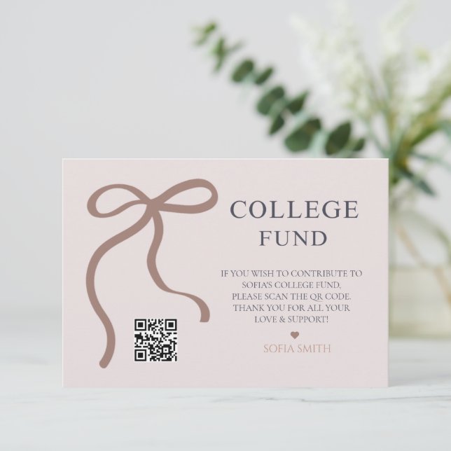 Elegant Bow Graduation College Fund QR Code Thank You Card (Standing Front)