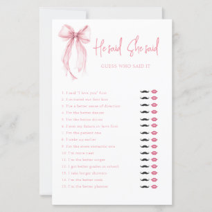 Elegant Bow He Said She Said Bridal Shower Game