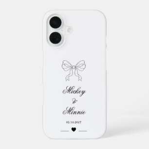 Elegant Bow & Heart Personalized Design Wedding iPhone 16 Case