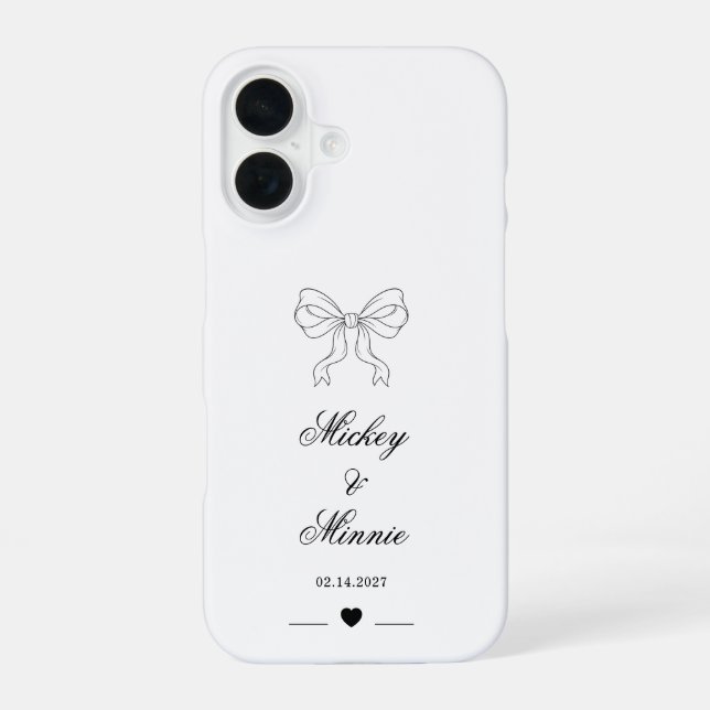 Elegant Bow & Heart Personalized Design Wedding  iPhone 16 Case (Back)