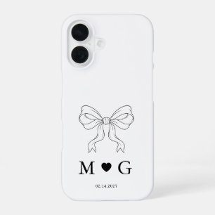Elegant Bow & Heart Personalized Wedding iPhone 16 Case