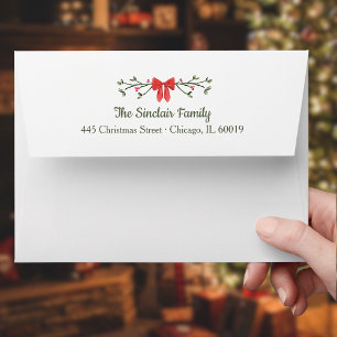 Elegant Bow & Holly Personalized Christmas Return Envelope