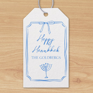 Elegant Bow Menorah Custom Name Happy Hanukkah  Gift Tags