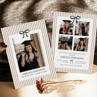 Elegant Bow Neutral Striped Photo Graduation