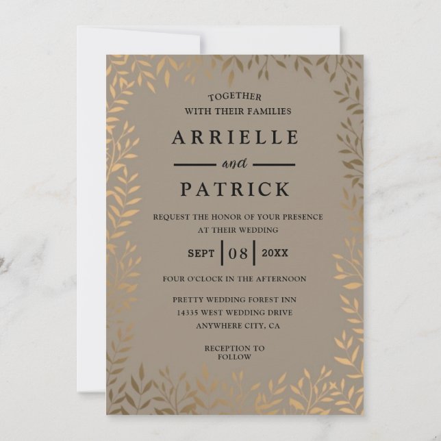 Elégant Bow or feuille d'or Faire-part de mariage (Dos)