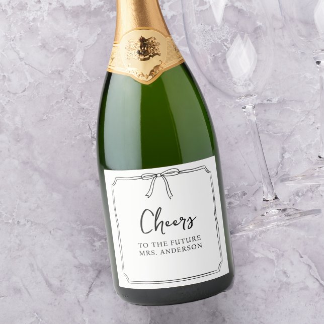 Elegant Bow Personalized Cheers Bridal Shower  Sparkling Wine Label (Creator Uploaded)