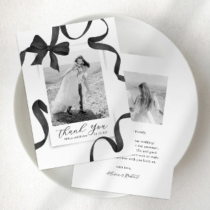 Elegant Bow Photo Wedding Thank You Card