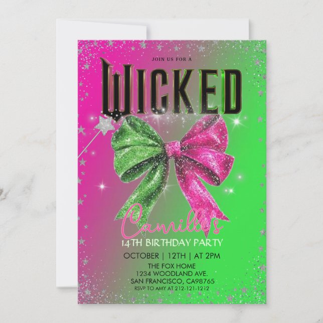 Elegant Bow pink & green magical Birthday Party  Invitation (Front)