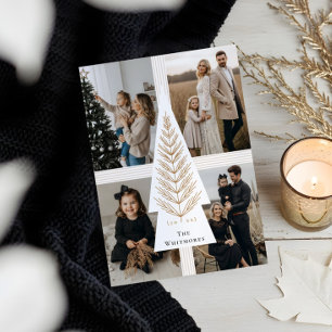 Elegant Bow Present Evergreen Tree Photo Collage Holiday Card