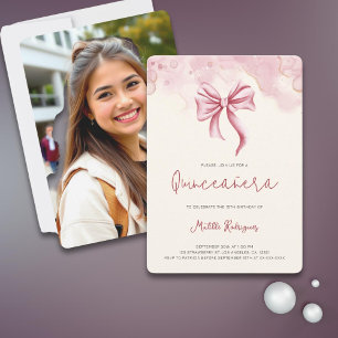 Elegant Bow Quinceañera Photo Birthday Party Invitation