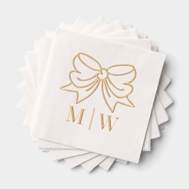 Elegant Bow Ribbon #4 Wedding Couple Initials Foil Napkins (Insitu (Stacked))