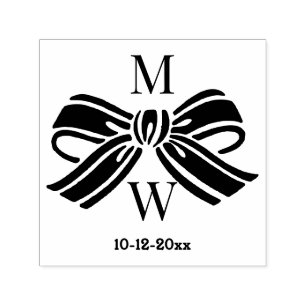 Elegant Bow Ribbon #5V Wedding Couple Initials Dt Self-inking Stamp
