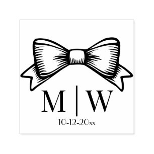Elegant Bow Ribbon #6 Wedding Couple Initials Date Self-inking Stamp