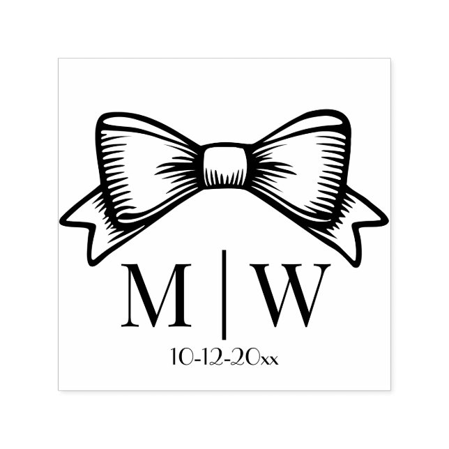 Elegant Bow Ribbon #6 Wedding Couple Initials Date Self-inking Stamp (Design)