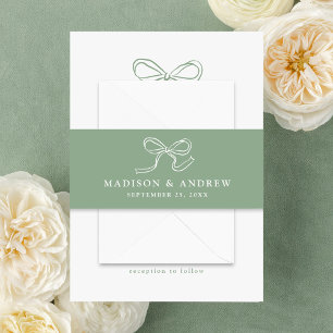Elegant Bow Sage Green Wedding Invitation Belly Band