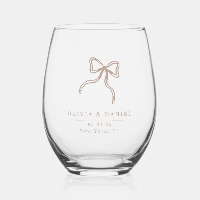 Elegant Bow Wedding beige favour Glass (Front)