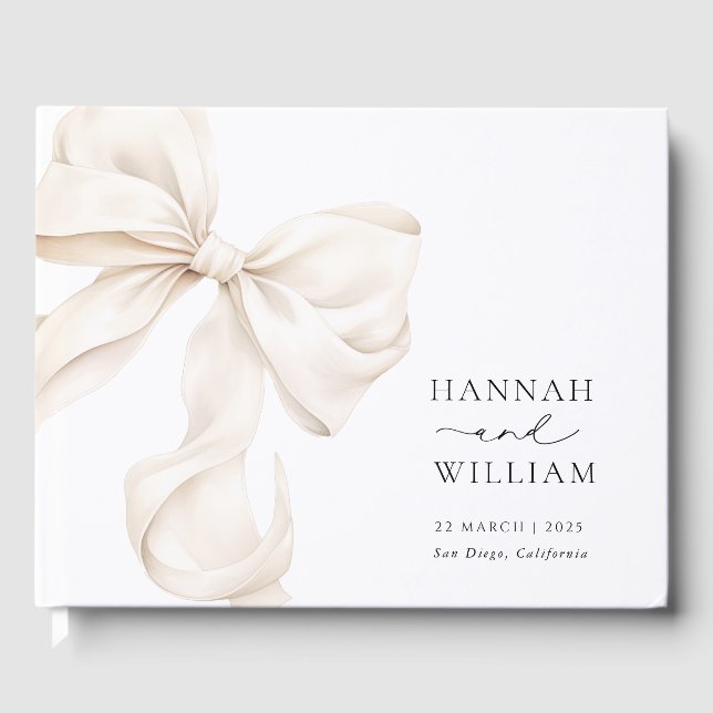 Elegant Bow Wedding Guest Book (Front)