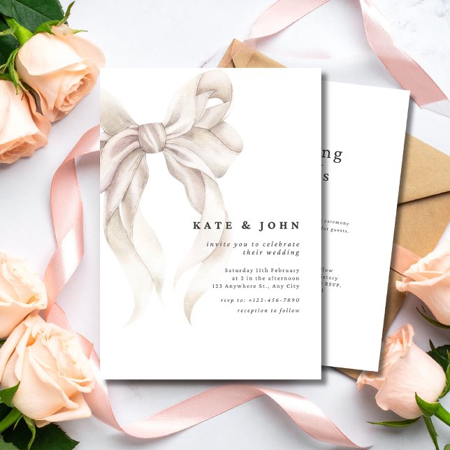Elegant Bow Wedding Invite, Classic Minimal Modern Invitation (Creator Uploaded)