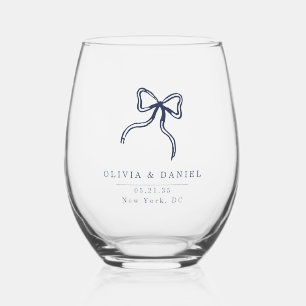 Elegant Bow Wedding navy blue favour Glass