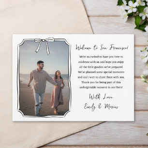 Elegant Bow Wedding Welcome Bag Card with Photo