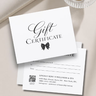 Elegant  Bow White Black Gift Certificate