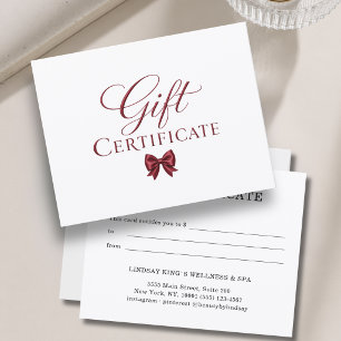 Elegant Bow White Red Gift Certificate