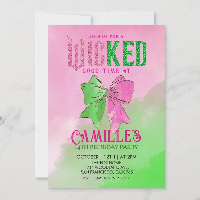 Elegant Bow Wicked Girl Birthday Party  Invitation (Devant)