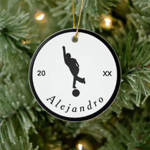 Elegant Bowling Theme Bowler Black White His Name  Ceramic Ornament