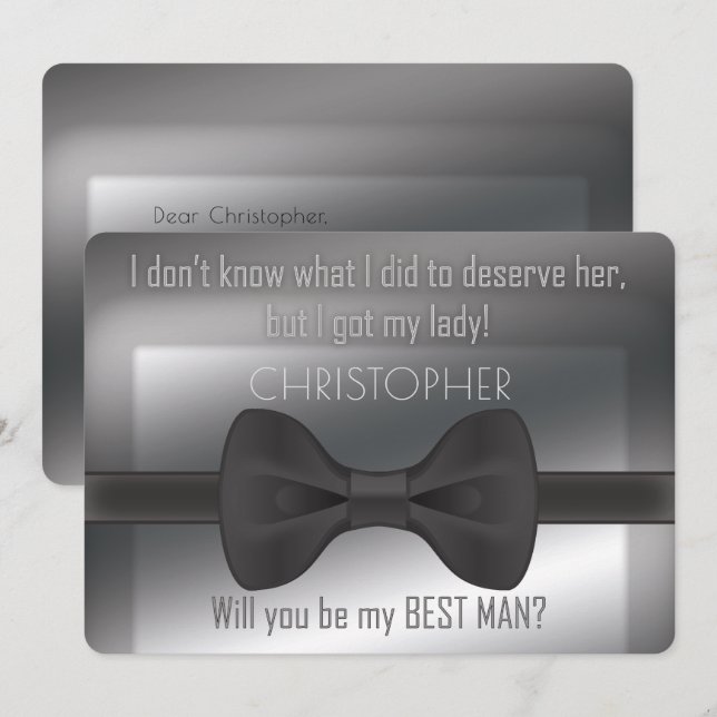 Elegant Bowtie Will You Be My Best Man Invitation (Front/Back)
